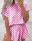 Checkerboard T Shirt and High Waist Skorts Set
