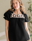 DAVINA CROCHET SQUARE NECK TEXTURED SHORT SLEEVE BLOUSE