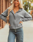 Kayla Waffle Zip Up Hooded Jacket