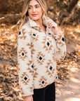 Western Aztec Sherpa Quarter-Zip Collared Sweatshirt