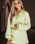 Stripe Collared V-Neck Pullover and Skort Set