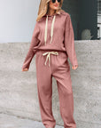 Solid Corduroy Lace Hoodie and Pants Set