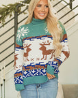 Christmas Reindeer Snowflake Colorblock Turtleneck Sweater