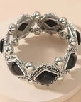 Western Silver Chunky Rodeo Fashion Bracelets - Black