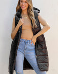 Black Hooded Long Quilted Vest PLUS Coat