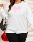 Beige Big Bow Accent Plus Size Drop Shoulder Sweatshirt