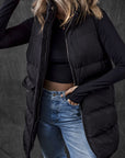 Solid Zip-Up Pocketed Puffer Vest