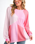 Stripe Colorblock Reverse Seam Long Sleeve Top