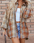 Plaid Colorblock Patchwork Snap Buttoned Shacket