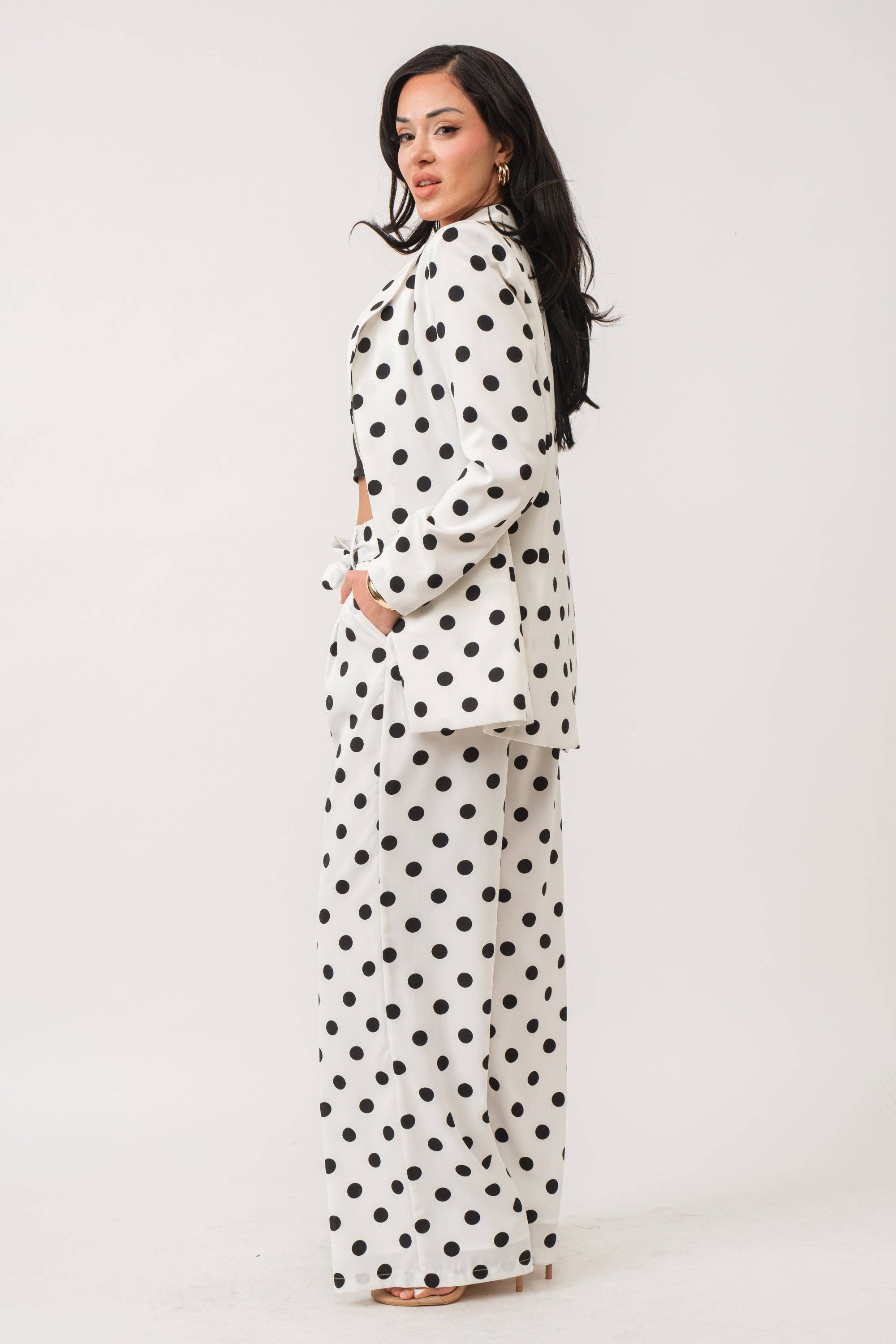 Long sleeve polka dot blazer and pants set