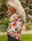 Floral Ruffle Shoulder Long Sleeve Blouse