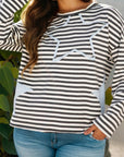 Plus Size Stripe Star Stitch Long Sleeve Top