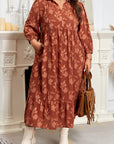 Plus Size Floral Ruffle Hem 3/4 Sleeve Maxi Dress