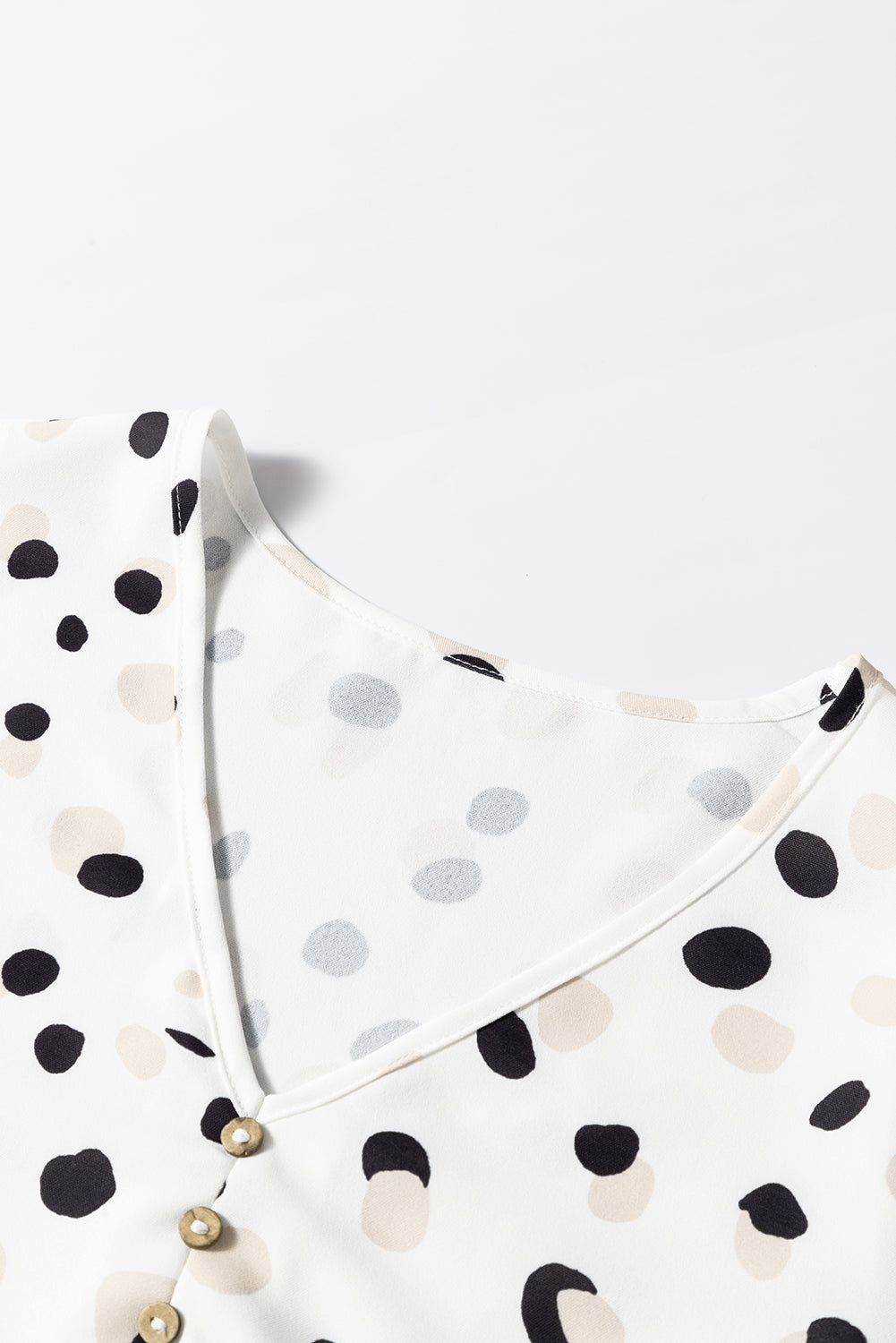 Polka Dot Pleated V-Neck Blouse