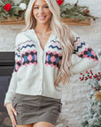 Stripe Geometric Button-Up Sweater Cardigan
