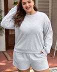 Plus Size Bow Embroidered Pullover and Shorts Set