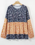 Cecilia Floral Ruffled Hem Round Neck Blouse