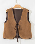 Contrast Trim Sherpa Tie-Front Vest