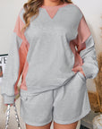 Plus Size Colorblock Pullover and Shorts Set