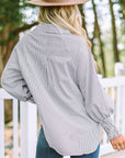 Stripe Smocked Long Sleeve Button-Up Shirt