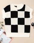 Checker Colorblock Crewneck Short Sleeve Sweater