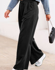 Solid Tied High-Waist Pleated Sweatpants