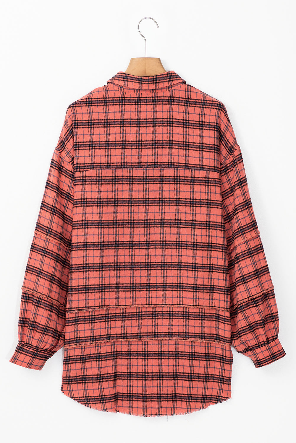 Plaid Button-Up Distressed Hem Long Sleeve Shirt