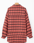 Plaid Button-Up Distressed Hem Long Sleeve Shirt