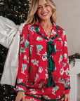 Christmas Bow Ruffle Trim Top and Shorts Pajama Set