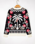Floral Knit Button-Front V-Neck Cardigan