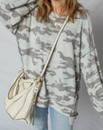 Camo Reverse Seam Drop Shoulder Sweatshirt
