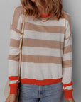 Stripe Colorblock Crewneck Drop Shoulder Sweater