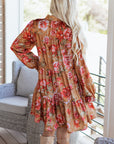 Floral Half-Button Long Sleeve Ruffle Mini Dress
