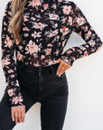 Floral Mesh Mock Neck Long Sleeve Top