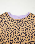 Plus Size Leopard Stripe Patchwork Side Slit Sweatshirt