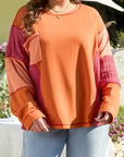 Plus Size Textured Knit Patchwork Chest Pocket Top