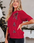 Christmas Plaid Lace-Up Puff Sleeve Sweater