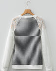 Stripe Textured Knit Lace Patchwork Long Sleeve Top