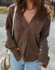 Solid Button Front V-Neck Cardigan
