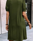 Kaitlyn Notched Neck Pleated Puff Sleeve Shift T-shirt Dress