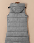Solid Quilted Long Hooded Vest Coat