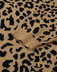 Leopard Ribbed Trim Crewneck Drop Shoulder Sweater