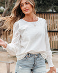 Allison Eyelet Embroidered Smocked Cuff Sheer Blouse