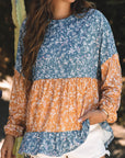 Cecilia Floral Ruffled Hem Round Neck Blouse