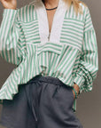 Stripe Half-Zip Long Sleeve Top