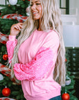 Solid Sequin Patchwork Long Sleeve Top