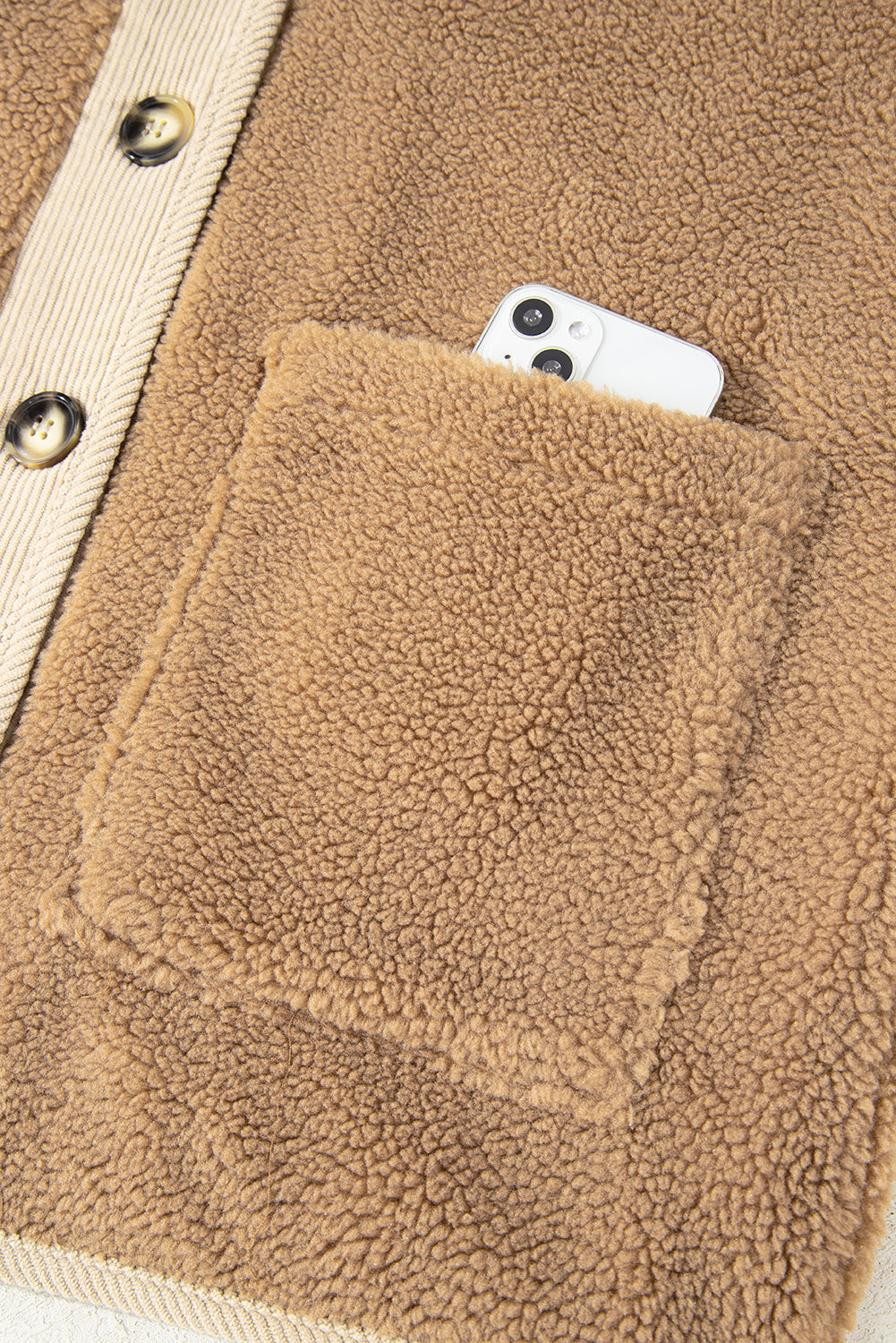 Fleece Corduroy Patchwork Button Up Jacket