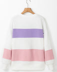 Beige Colorblock Patchwork Drop Shoulder Crewneck Sweatshirt