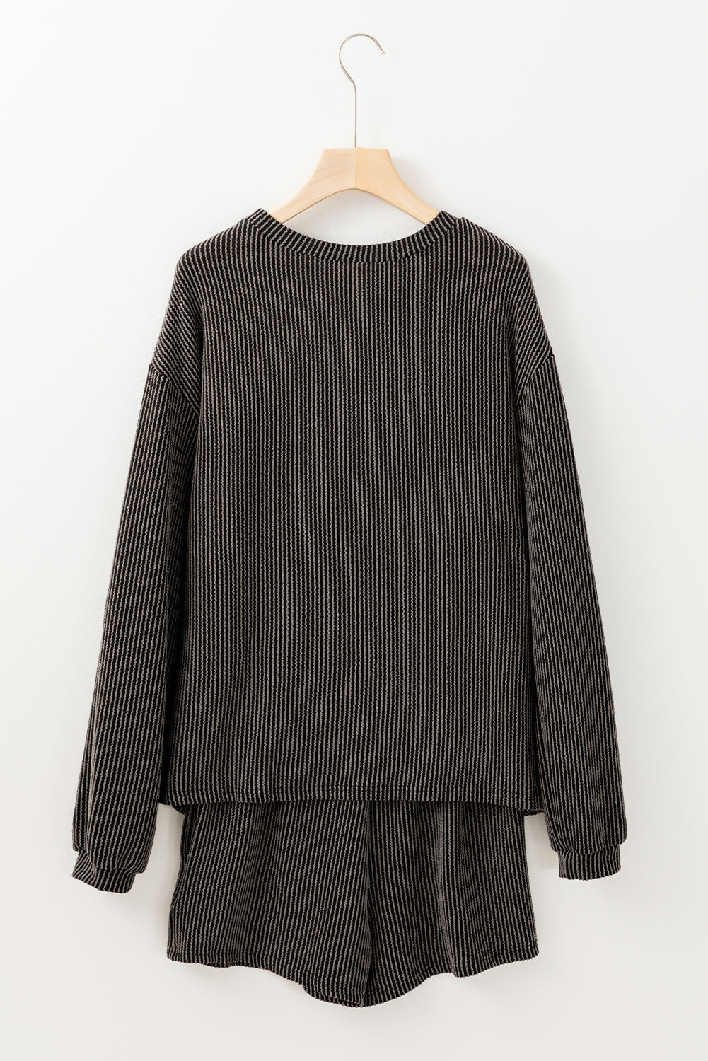 Corded Knit Long Sleeve Top and Shorts Set