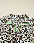Leopard Contrast Stripe V-Neck Long Sleeve Blouse